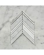 (Sample) Carrara White Marble 1x4 Chevron Mosaic Tile w/ Lines Honed