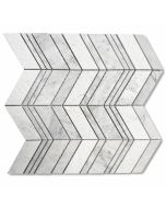 Carrara White Marble 1x4 Chevron Mosaic Tile w/ Lines Honed Bush-hammered Grooved