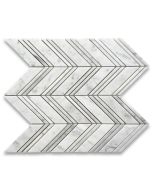 Carrara White 1x4 Chevron Mosaic Tile w/ Lines Polished