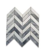 Carrara White Bardiglio Gray Marble 1x4 Chevron Mosaic Tile Honed