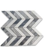 Carrara White Bardiglio Gray Marble 1x4 Chevron Mosaic Tile Polished