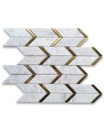 Carrara White Marble Arrow Chevron Mosaic Tile w/ Gold Brass Polished