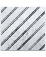 Carrara White Marble Geometric Polystrip Mosaic Tile w/ Bardiglio Gray Honed