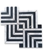 Carrara White and Nero Marquina Black Marble Maze Square Weave Mosaic Tile Honed