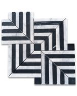 Carrara White and Nero Marquina Black Marble Maze Square Weave Mosaic Tile Honed