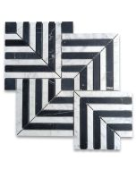Carrara White and Nero Marquina Black Marble Maze Square Weave Mosaic Tile Polished