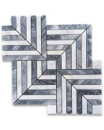 Carrara White and Bardiglio Gray Marble Maze Square Weave Mosaic Tile Honed