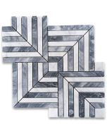 Carrara White and Bardiglio Gray Marble Maze Square Weave Mosaic Tile Honed