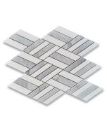 Carrara White Marble Parallelogram Diamond Mosaic Tile w/ Thassos White Honed