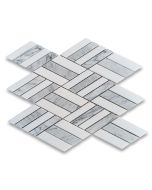 Carrara White Marble Parallelogram Diamond Mosaic Tile w/ Thassos White Polished