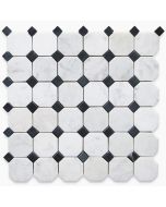 Carrara White 2 inch Octagon Mosaic Tile w/ Black Dots Honed