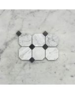Carrara White 2 inch Octagon Mosaic Tile w/ Black Dots Honed