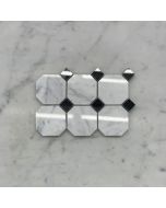 Carrara White 2 inch Octagon Mosaic Tile w/ Black Dots Polished