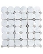 Carrara White 2 inch Octagon Mosaic Tile w/ Gray Dots Honed