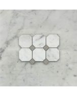 (Sample) Carrara White Marble 2 inch Octagon Mosaic Tile w/ Cinderella Gray Tan Dots Honed