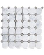 Carrara White Marble 2 inch Octagon Mosaic Tile w/ Cinderella Gray Tan Dots Polished