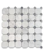 Carrara White Marble 2 inch Octagon Mosaic Tile w/ Bardiglio Gray Dots Polished