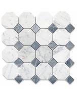 Carrara White Marble 3 inch Octagon Mosaic Tile w/ Bardiglio Gray Dots Polished