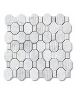 Carrara White Marble 2 inch Regency Stella Long Octagon Mosaic Tile Polished Bush-hammered Grooved Multi Finish