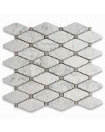 Carrara White Marble 1-3/4x3-1/2 Long Octave Rhomboid Mosaic Tile w/ Gray Dots Honed