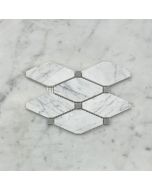 Carrara White Marble 1-3/4x3-1/2 Long Octave Rhomboid Mosaic Tile w/ Gray Dots Honed