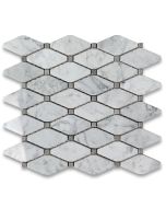 Carrara White Marble 1-3/4x3-1/2 Long Octave Rhomboid Mosaic Tile w/ Gray Dots Polished