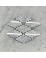 Carrara White Marble 1-3/4x3-1/2 Long Octave Rhomboid Mosaic Tile w/ Gray Dots Polished