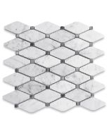 Carrara White Marble 1-3/4x3-1/2 Long Octave Rhomboid Mosaic Tile w/ Dark Gray Dots Honed