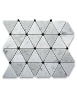 Carrara White 2-3/4 inch Triangle Mosaic Tile w/ Black Round Dots Honed