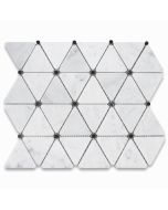 Carrara White 2-3/4 inch Triangle Mosaic Tile w/ Black Round Dots Polished