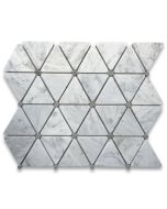 Carrara White 2 3/4 inch Triangle Mosaic Tile w/ Gray Round Dots Honed