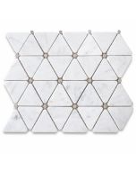 Carrara White 2 3/4 inch Triangle Mosaic Tile w/ Gray Round Dots Polished