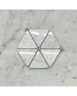 (Sample) Carrara White Marble 2-3/4 inch Triangle Mosaic Tile w/ Cinderella Gray Tan Round Dots Polished