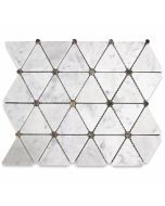 Carrara White 2-3/4 inch Triangle Mosaic Tile w/ Emperador Dark Round Dots Polished