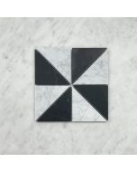 Carrara White and Nero Marquina Black Marble 3x3x4 Windmill Triangle Mosaic Tile Honed