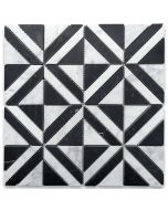 Carrara White Marble 3 inch Striped Square Maze Mosaic Tile w/ Nero Marquina Black Honed