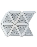 Carrara White Marble Tessellated Faceted Mosaic Tile w/ Thassos White Lines Honed