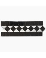 Carrara White Marble Classic Diamond Mosaic Border Listello Tile Black Edge Polished