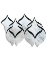 Carrara White Marble Helix Ribbon Waterjet Mosaic Tile w/ Nero Marquina Black Honed