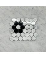 Carrara White Marble 1 inch Penny Round Rosette Mosaic Tile w/ Nero Marquina Black Polished
