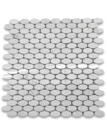 Carrara White 1 1/4 x 5/8 Ellipse Oval Mosaic Tile Polished