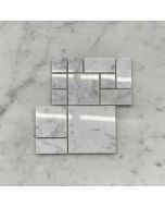 (Sample) Carrara White Marble Mini Versailles French Paragon Mosaic Tile Polished