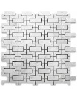 Carrara White Fretwork Interlock Mosaic Tile Honed