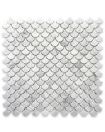 Carrara White Mini Fish Scale Fan Shaped Mosaic Tile Honed