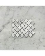 (Sample) Carrara White Marble Mini Fish Scale Fan Shape Mosaic Tile Honed