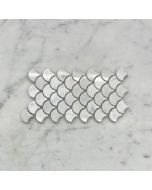 (Sample) Carrara White Marble Mini Fish Scale Fan Shape Mosaic Tile Polished