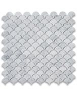 Carrara White Medium Fish Scale Fan Shaped Mosaic Tile Honed