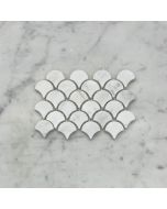 (Sample) Carrara White Marble Medium Fish Scale Fan Shape Mosaic Tile Honed