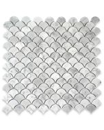 Carrara White Medium Fish Scale Fan Shaped Mosaic Tile Polished