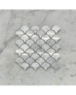 (Sample) Carrara White Marble Medium Fish Scale Fan Shape Mosaic Tile Polished